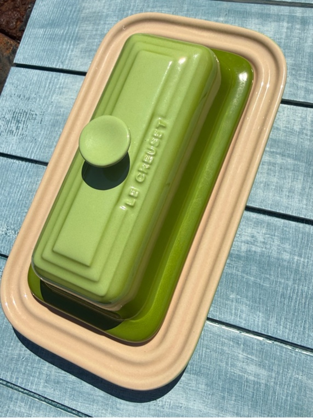 Le Creuset Green Butter Dish with Cream Tray